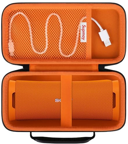 Supmay Hard Carrying Case for Sony ULT Field 1 Waterproof Portable Bluetooth Speaker, Wireless Portable Speaker Protection Case with Mesh Pocket for Charging Cables, Black+Orange