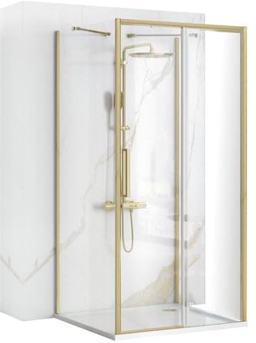 Rea Box Douche à Paroi Rapid Slide Brush Gold 110x90 Cabine de Douche sans bac à douche, Verre de sécurité trempé Transparent de 6 mm (Or brossé) porte : 110 paroi : 90 cm