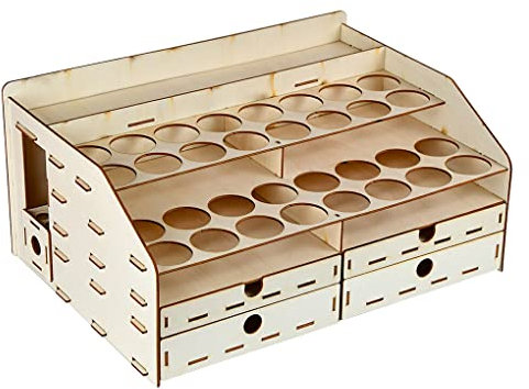 siduytin Model Paints Rack Convenient Wood Craft Storage Racks Tabletop Holder Multi-slot Holding Containers with Drawer