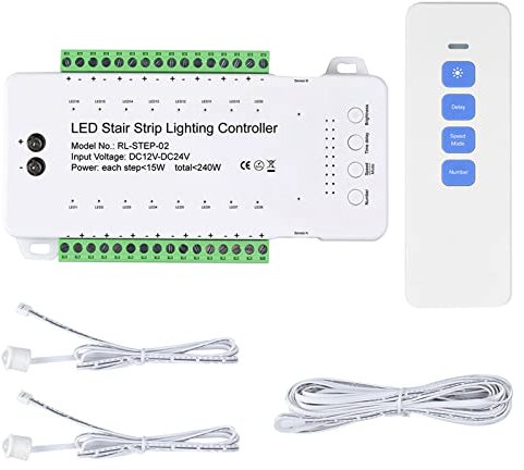 Inscrip LED Treppenbeleuchtung Set Controller, 16CH / 28 CH/Dynamische LED Streifen Licht Treppenbeleuchtung Controller, PIR Bewegungssensor Kit (16CH RL-STEP-02 + Fernbedienung)