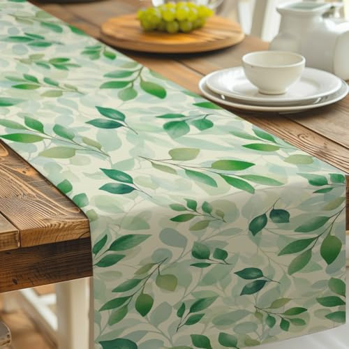 NBEADS Eukalyptus Blätter Tisch Läufer, 33x183cm Thanksgiving Tischläufer Pflanzen Tischuntersetzer Saisonnal Küche Tisch Dekoration für Home Party Festival Dekoration