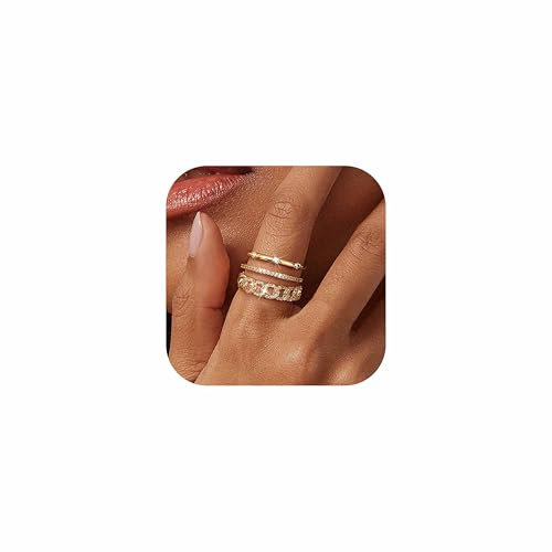 Dochais 3 Pièces de Bagues Or Femmes Bague Dorée Étanchée Ensemble Empilable Bague Statement avec Zircone Diamant Bagues à Doigt Bijoux de Mode Cadeaux Taille 52-62