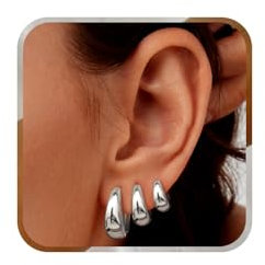 J.Fée Damenohrringe Set Ohrringe Silber 925 Creolen Silber Ohrringe 925 Damen Damenohrringe Schmuck Damen Geschenke für Frauen 3 Paar