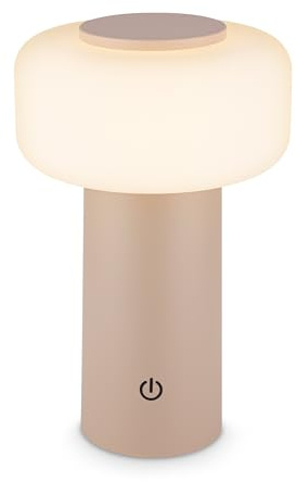 BRILONER - Rechargeable LED table lamp IP44 with touch, dimmable, replaceable battery, LED light, battery table lamp, bedside, no cord, outdoor, 13x20.6 cm, beige
