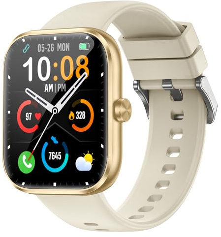 Smartwatch Herren Damen, 1.83 HD Touchscreen Smartwatch mit Telefonfunktion, 110+ Sportmodi Fitness Tracker mit Herzfrequenz/Schlafmonitor, IP68 Wasserdicht Fitnessuhr für Android iOS-Champagner