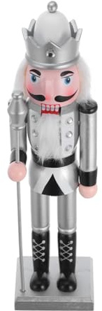 Cabilock Wooden Christmas Nutcracker Soldier Ornament Silver Royal Wand Figure Shelf Decor Xmas Table Centerpiece Holiday Decoration
