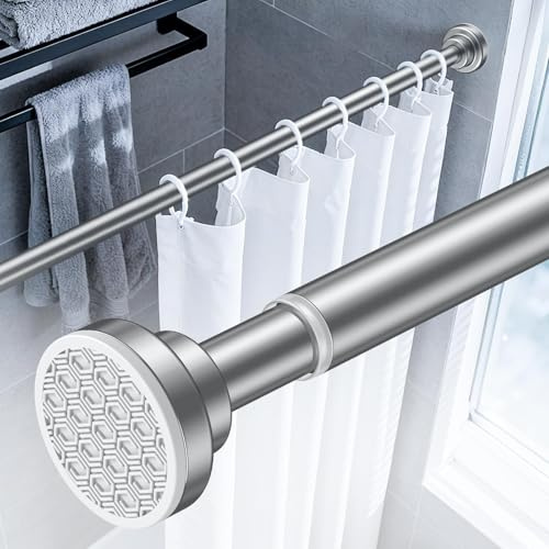 Uniclife Bastoni Per Tende Senza Trapano, Asta Per Tenda Da Doccia Regolabile 82-204 cm, Bastone Per Tende A Pressione Antiscivolo, Acciaio Inossidabile Antiruggine Per Bagno, Finestre E Arm