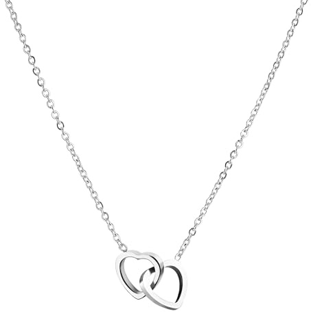 Kritz Collana Donna Due Cuori Intrecciati in Acciaio Inossidabile 316L, Ciondolo Doppio Cuore Placcato Oro Argento Rosa, Catena Regolabile, Regalo Ragazza