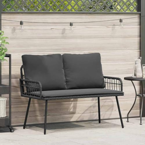 Holamys Gartenbank mit Kissen Grau, 114x64x78cm Metall, 2-Sitzer Outdoor Sofa, Balkonstuhl für Terrasse & Garten, Bequeme Sitzgelegenheit