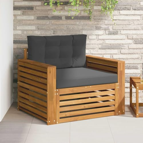 MinoLiving Outdoor-Sofa aus massivem Akazienholz mit Polyesterpolstern, wetterfestes Gartensofa Element, Lounge Couch mit Sitzgruppe, flexibel erweiterbar für Terrasse Balkon Wintergarten