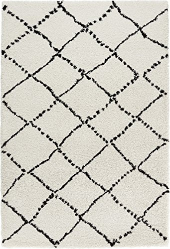 Mint Rugs Allure Teppich Hochflor Wohnzimmer-Teppich Weich Flauschig Langflor Shaggy Flokati Rauten Muster für Wohnzimmer Küche Flur oder Schlafzimmer Creme-Schwarz 120x170 cm
