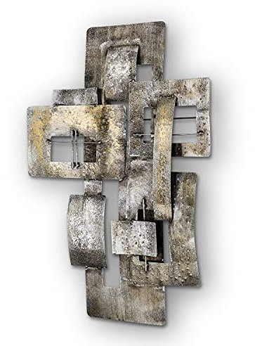 House of Arts Zoccolino 3D Wandbild Wanddeko Metall Moderne Deko in Gold Silber Grau 60x80cm