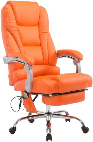 CLP Bürostuhl Pacific Kunstleder I Massage-Funktion I Ergonomisch, 360° Drehbar Mit Fußablage I Höhenverstellbar, Neigbare Rückenlehne, Farbe:orange