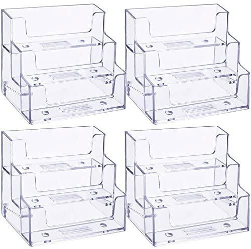 2 Packung Visitenkartenetui 3 Tiers Plastik Kartenständer Organizer Klar Kartenhalter Display für Büro, 180 Karten Kapazität