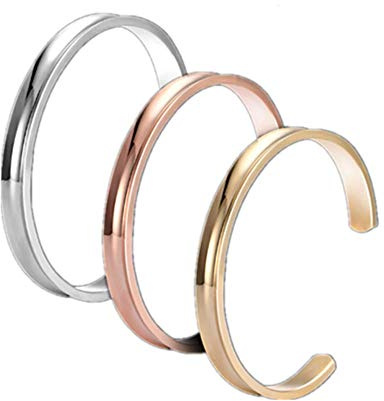 HOMEYU® Edelstahlarmband mit Rillen Manschette Armreif für Damenmode Schmuck