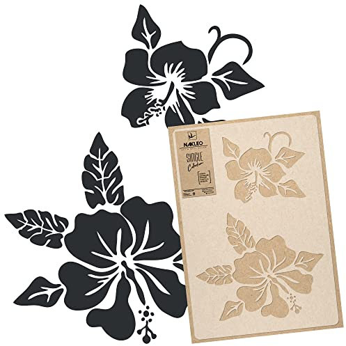 NAKLEO Pochoir de Fleurs pour Peinture Murale Grand Format 43x64cm, Modèle en Plastique et Réutilisable, Hibiscus Rose Mauve Plante, DIY Bricolage Artisanat Décoration a Peindre, Bois Tissu Mueble