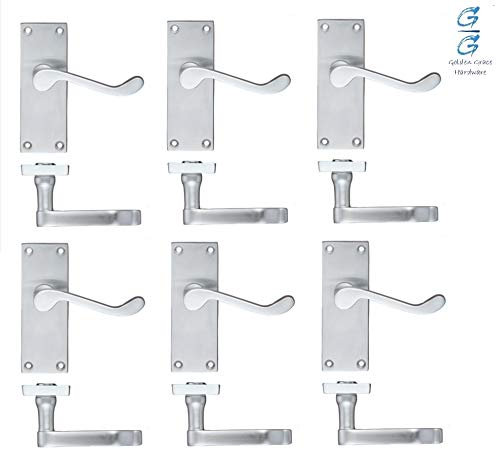 Golden Grace Victorian Scroll Lever Latch Door Handles in Satin Brushed Chrome Finish, 6 Pairs - 120mm Long
