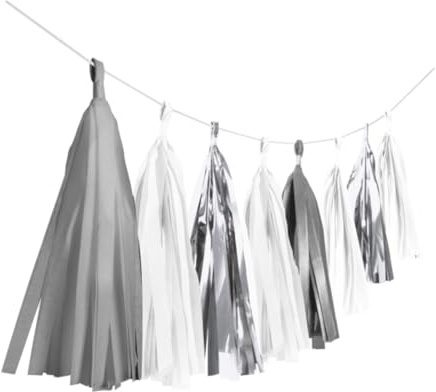 Silver Dream Fransen Pompon Girlande | Silber 300cm