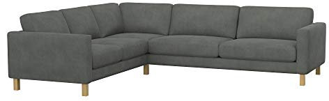 Soferia Sofabezug L Form Kompatibel Mit KARLSTAD 3+2/2+3 Ecksofa Ecksofaüberzug Ecksofaüberwurf Sofaschoner Cover Einfache Reinigung Allergiefrei Wasserabweisend Majestic Velvet Grau