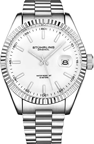 Stuhrling Original Men's Symphony Regent Coronet Stainless Steel Bracelet Watch, Silver White, Quartz Watch