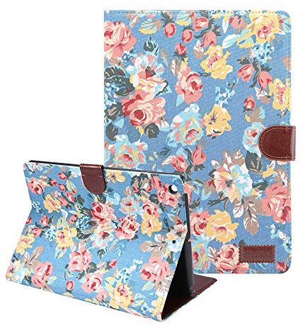 MiusiCase Coque pour iPad (8th / 7th Generation) 10.2 2019 & 2020, Rétro Fleurs PU Cuir Coque Stand Flip Etui Housse, Bleu