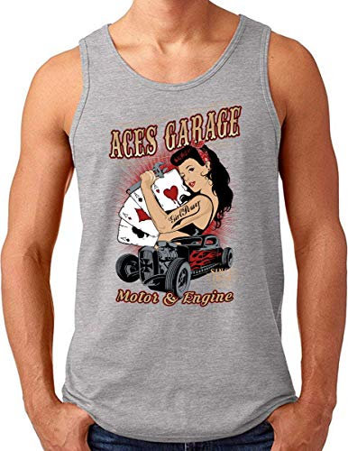 OM3® ACES Garage Débardeur | Homme | Moteur Engine Power Hod Rod Amercian Cars | S à 4XL, Gris mélangé, XXL