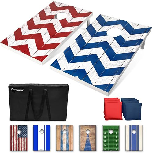 GoSports Cornhole-Spiel-Set mit Chevron-Design, 90 x 50 cm, inkl. 2 Brettern, 8 Sitzsäcken und Tragetasche