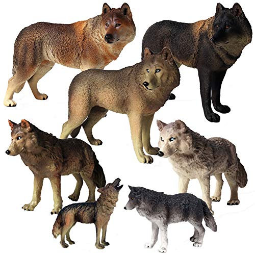 JOKFEICE Tierfiguren 7 Stück Realistische Kunststoff Wolf Figuren Action Modell Wissenschaft Projekt, Lernen Pädagogisches Spielzeug, Geburtstag Geschenk, Kuchen Topper für Kinder Kleinkinder