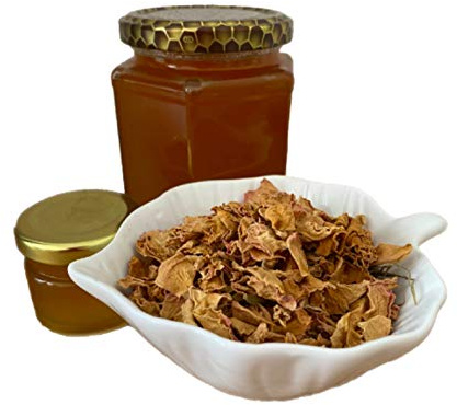 100% Pure Organic Honey Raw 420g + Propolis cream 45g + 3 packs tea of Rose Damask (Rosa Damascene) Petals, New Wild Harvest Vegetarian Economy Pack Glass Jar, UNFILTERED, UNHEATED, UNPASTEURISED