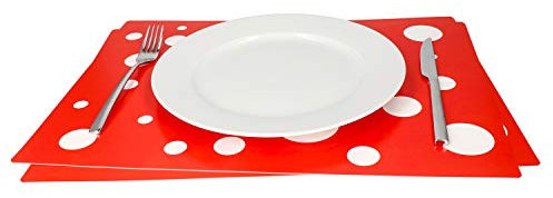 MamboCat 2er Set Tischset rot mit weißen Punkten I farbige Tischsets Kunststoff I Essunterlage Platzdeckchen abwaschbar I Tischmatten Teller Platzset Polypropylen I Retro Tisch Untersetzer 45x32cm