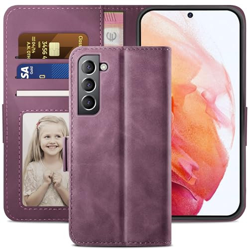 YATWIN Compatible with Samsung Galaxy S21 Case, Flip Wallet Leather Case with Card Slot and Shockproof Function Kickstand Phone Cases Cover for Samsung S21 - Wine Red