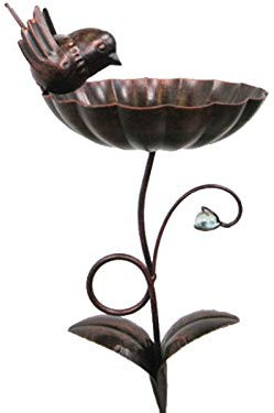 meindekoartikel Vogeltränke aus Metall zum Stecken - Dunkel Braun/Kupfer (Höhe 63 cm) Garten Deko Trinkschale Vögel wetterfest Garten Terrasse Blumenbeete Gartengestaltung Geschenkidee