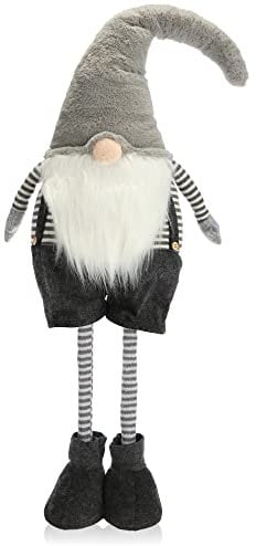 com-four® Großer XXL Wichtel mit Teleskopbeinen - handgefertigte, winterliche Standfigur im skandinavischen Stil für Festliche Weihnachtsdeko - niedlicher ausziehbarer Zwerg - Winterdekoration