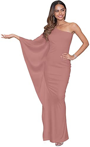 KOH KOH Langes sexy Damen-Maxikleid mit einer Schulter, für Abend, Cocktail, halbformell, Zimt-Rose Pink, 4X-Groß