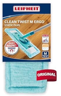 Leifheit Wischbezug CLEAN Twist M Ergo/Power Clean 2.0 Static Plus, der Bezug zieht Staub und Haare an wie EIN Magnet, Wischer Ersatzbezug für Glatte Böden, Staubwischer für trockene Bodenreinigung