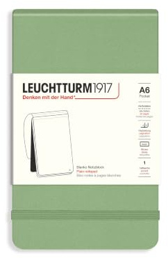 LEUCHTTURM1917 364405 Notizblock Pocket (A6), Hardcover, 94 nummerierte Seiten, blanko, Salbei | 184 nummerierte, perforierte Seiten, Fadenheftung, Verschlussgummi, Inhaltsverzeichnis, säurefrei