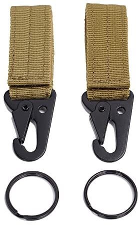 FLYAMAPIRIT Taktische Gürtelclips Karabiner Riemen Hängende Schlüsselanhänger für Camping, Wandern und Outdoor-Aktivitäten (2 Stück, Khaki)