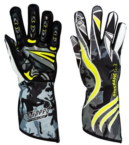 Speed Kart Handschuhe | Brisbane G-3 | schwarz,weis,Neongelb | (09)