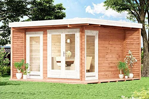 Alpholz Gartenhaus Cube 400x400cm aus Holz Naturbelassen 44mm Wandstärke