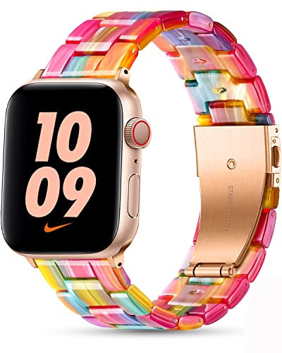 Upeak Cinturino per Apple Watch 40mm 41mm 38mm 42mm(Series 10), Cinturini Ricambio in Resina Leggera in Acciaio Inossidabile per Apple Watch Series 10/9/8/7/6/5/4/3/2/1/SE2/SE, Arcobaleno