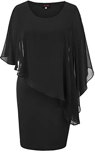 Hanna Nikole Damen Große Größe Chiffon Cape Cocktailkleid Knielang Abendkleid mit Overlay