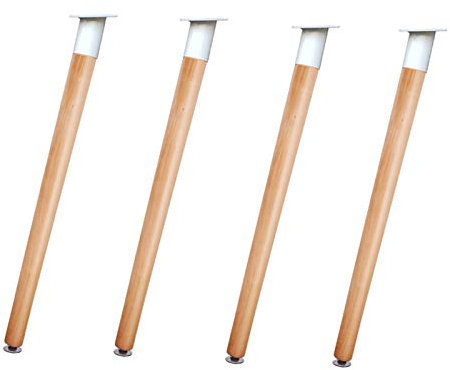 CHEWYNP Set aus 4 Massivholz-Möbelbeinen, konische Tischbeine, Holz-Ersatz-Buchtischfüße, Küchen-Esstisch-Füße, Werkbank-Schreibtischbeine, mit verdickter Eisenhülse, Holzfarbe (weiß 71,5