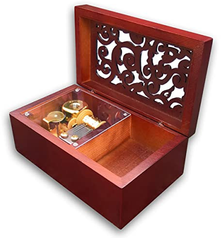 BinkeGG Braune Spieldose Holz Uhrwerk Ausgehöhlt Spieluhr Schmuckkästchen mit Sankyo Musik Mechanismus (Option 60 Melodien) (La Vie En Rose)
