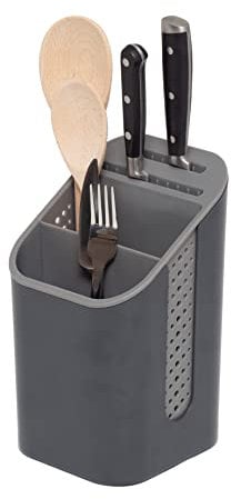simplywire - Kitchen Sink Caddy - Utensil Organiser with Knife Holder - Cutlery Tidy -Removable Drip Tray - Non-Slip - Grey