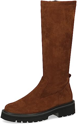 CAPRICE Damen Hohe Stiefel ohne Absatz Memotion bis zum Knie Flach Weite G, Braun (Brandy Stretch), 42 EU