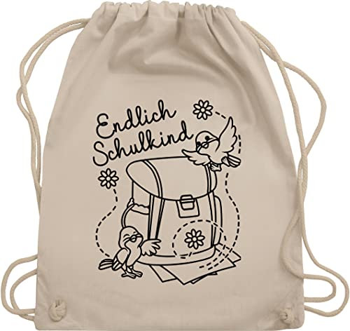 Turnbeutel Rucksack - Schulanfang & Einschulung Geschenk - Endlich Schulkind - zum Selber Bemalen oder Ausmalen - Unisize - Naturweiß - schuleinführung maedchen einschulungs geschenke für buben