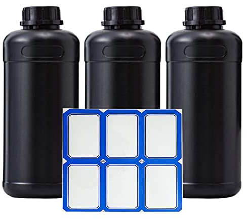 Fuyunohi 3x1L HDPE Darkroom Chemical Storage Bottles Liquid Container Film Photo Developing Processing Equipment Anti-Light Leakage Laboratory Accessories with Label,Black