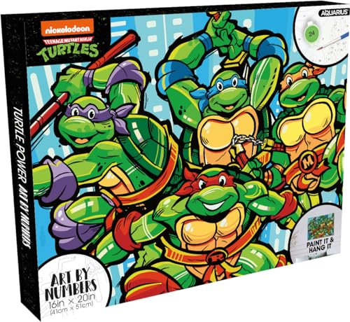 AQUARIUS Teenage Mutant Ninja Turtles Kunst-nach-Zahlen-Malset (40,6 x 50,8 cm gespannte Leinwand), 24 Farben, 3 Pinsel, fertig zum Aufhängen, offiziell lizenziertes TMNT-Sammelstück, 40,6 x 50,8 cm