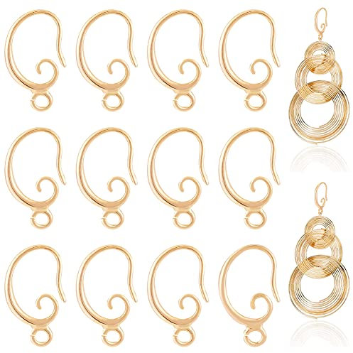 BENECREAT 30 Stück Echter 18K Vergoldeter Messing Ohrstecker Haken, Spule Und Kugel Baumeln Ohrhaken Angelhaken Mit Kunststoffbehältern für Herstellung von Schmuckohrringen, Bohrung: 1.5mm