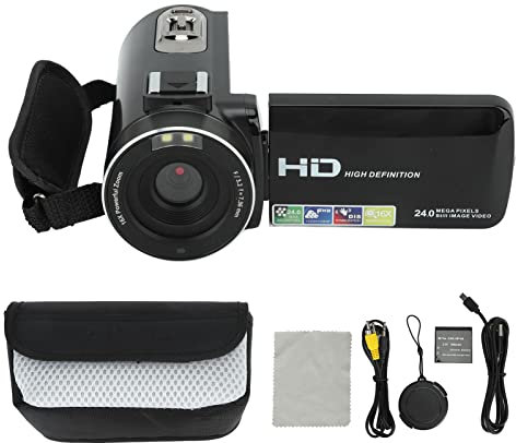 Dpofirs Videokamera 1080P Camcorder 24M, 16X Digitalzoom Webcam Video Kamera 3.0 Zoll Rotatable Vlogging Kamera für YouTube Vlogging, Selfie, Loop Recording, Face Detection, Timer